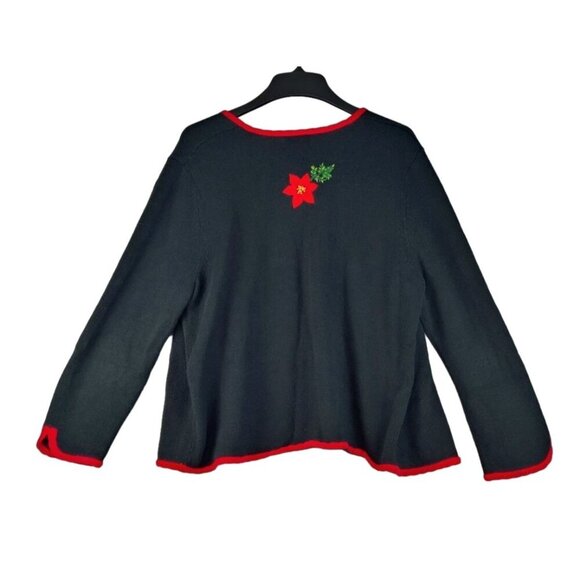 VTG 90s Christmas Sweater Cardigan L Design Originals Studio Joy Poinsettias - Picture 4 of 15